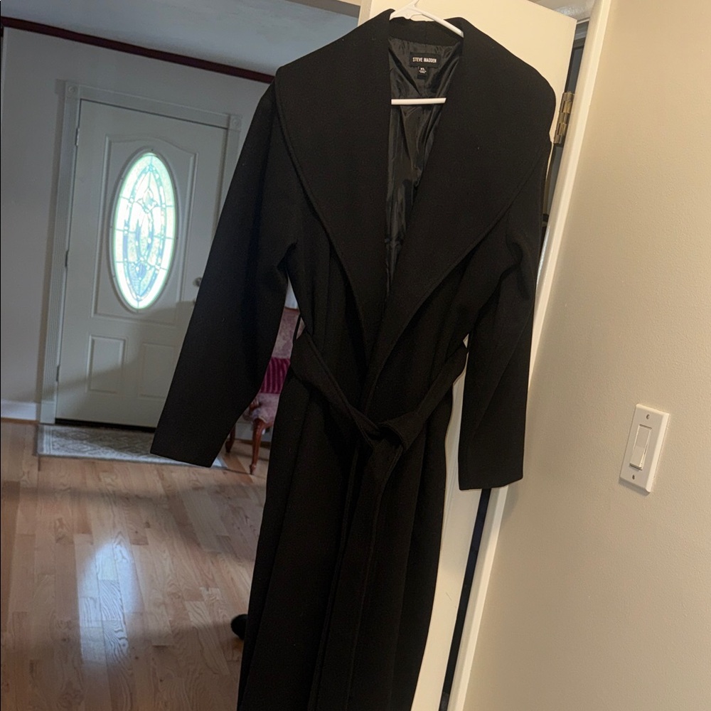 Steve Madden Black Wool like blend Satin Lined Wrap Coat